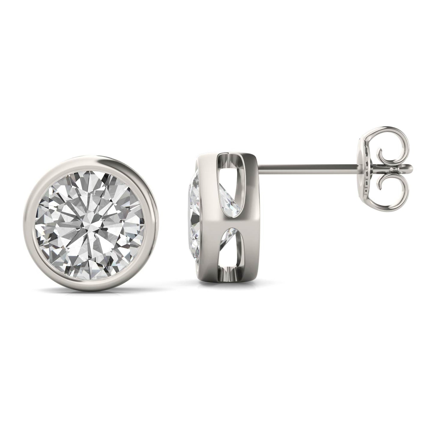 3.00 CTW DEW Round Forever One Moissanite Bezel Set Stud Earrings in 14K White Gold