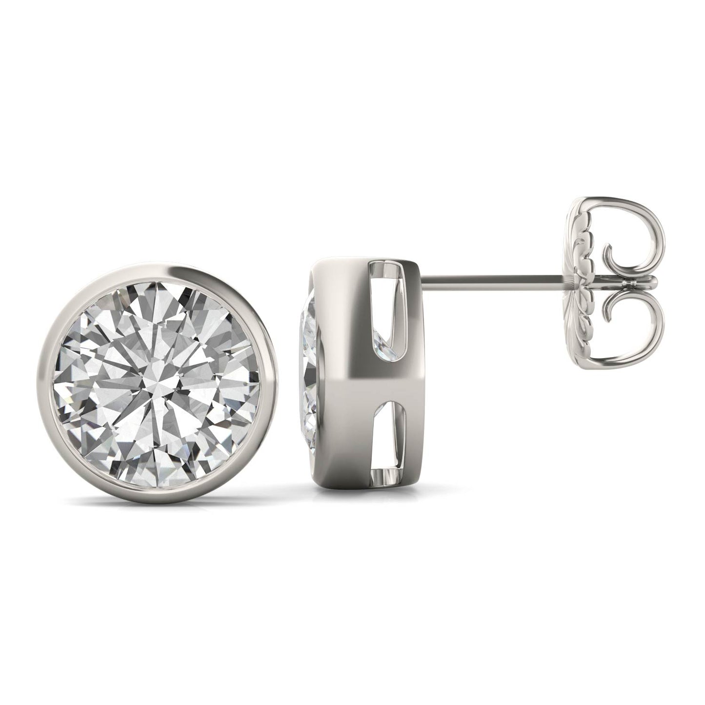 3.80 CTW DEW Round Forever One Moissanite Bezel Set Stud Earrings in 14K White Gold