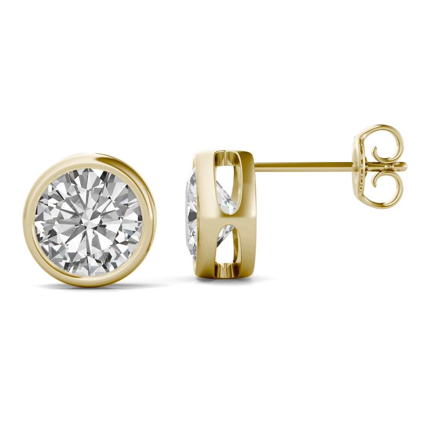 3.00 CTW DEW Round Forever One Moissanite Bezel Set Stud Earrings in 14K Yellow Gold