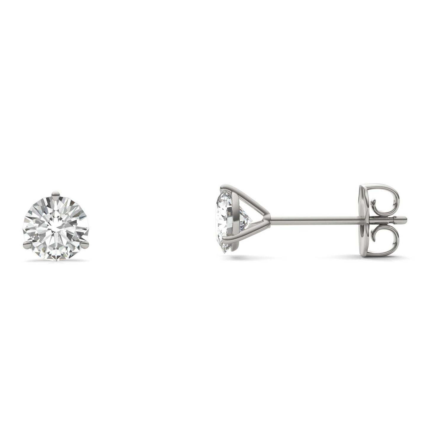 1.00 CTW DEW Round Forever One Moissanite Three Prong Martini Stud Earrings in 14K White Gold