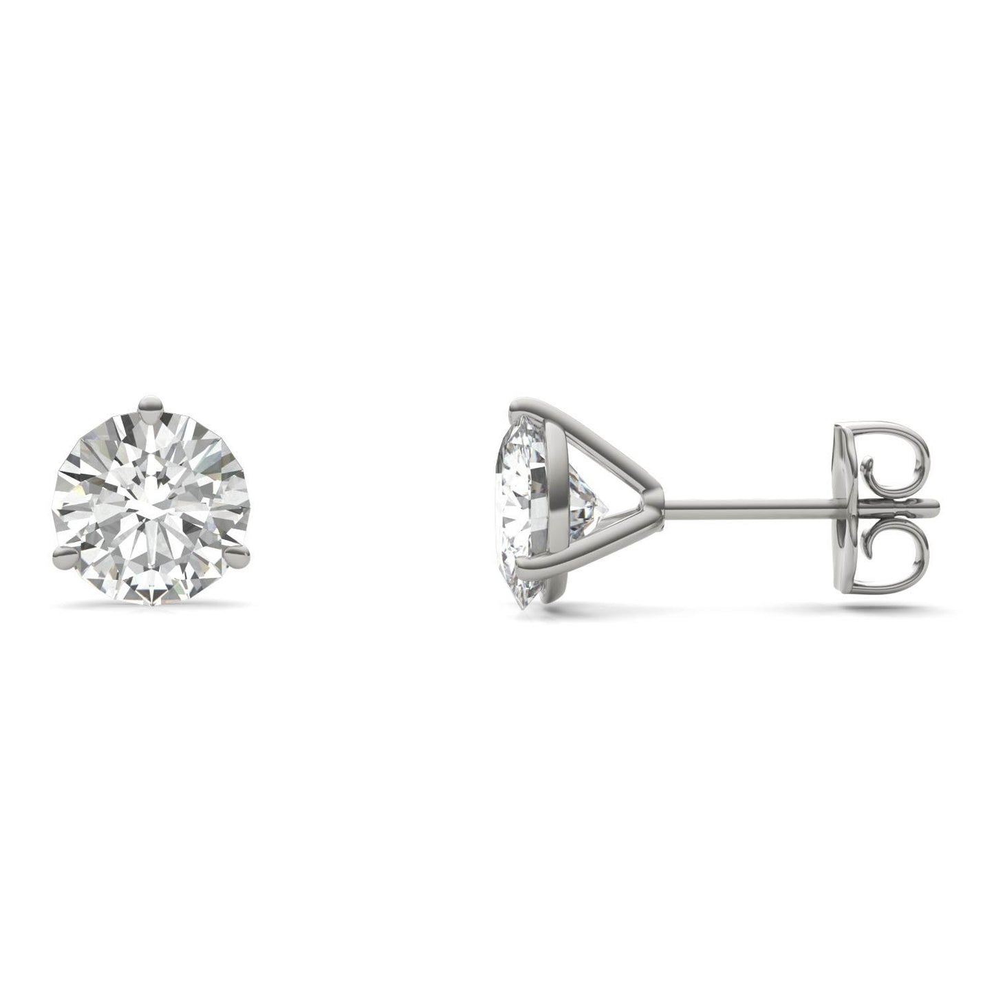 3.00 CTW DEW Round Forever One Moissanite Three Prong Martini Stud Earrings in 14K White Gold