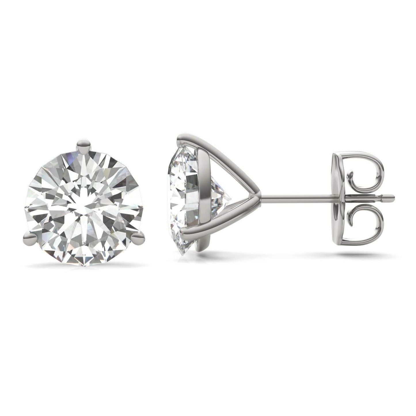 3.80 CTW DEW Round Forever One Moissanite Three Prong Martini Stud Earrings in 14K White Gold