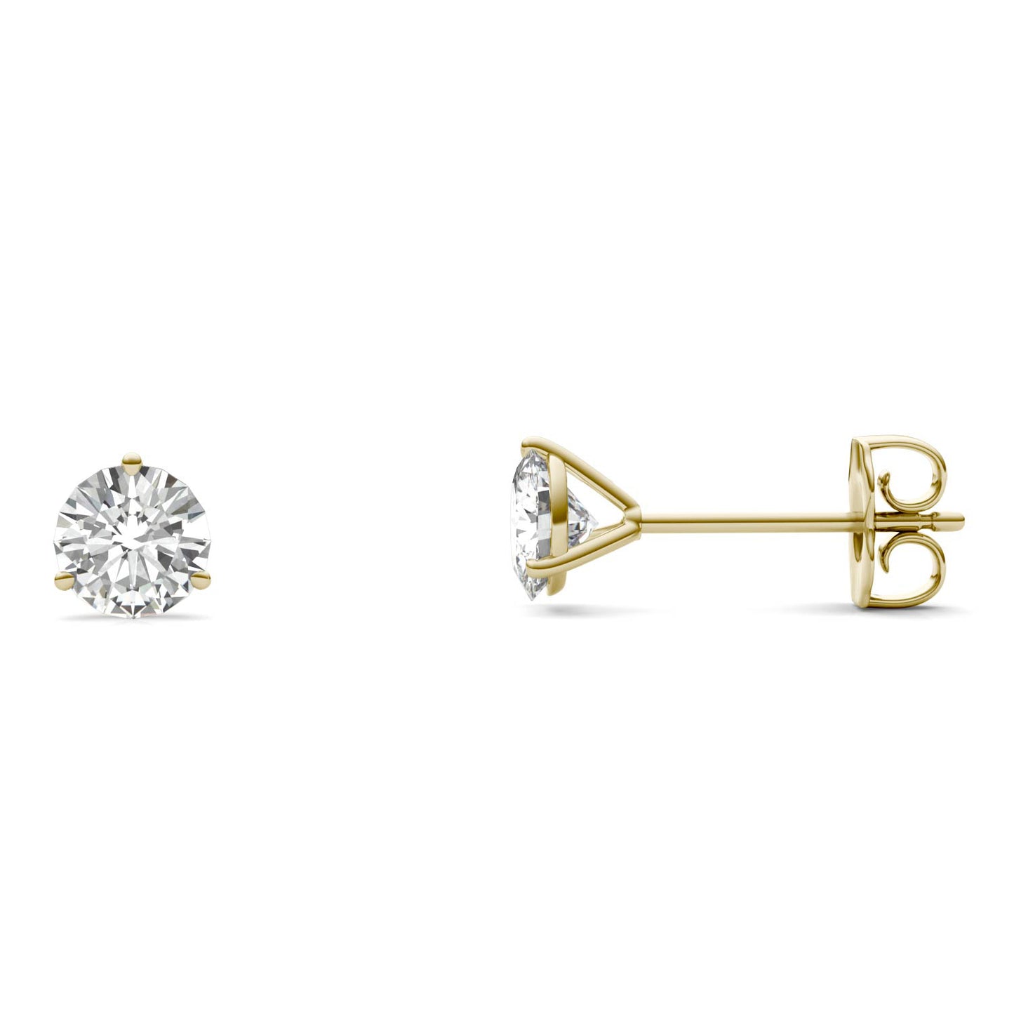 1.00 CTW DEW Round Forever One Moissanite Three Prong Martini Stud Earrings in 14K Yellow Gold