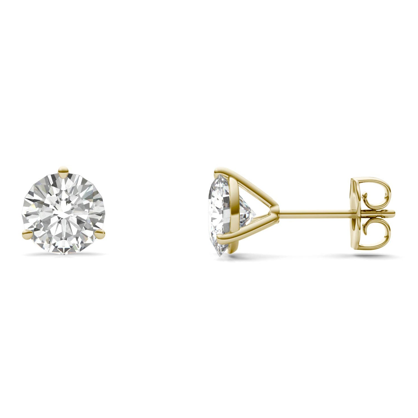 3.00 CTW DEW Round Forever One Moissanite Three Prong Martini Stud Earrings in 14K Yellow Gold