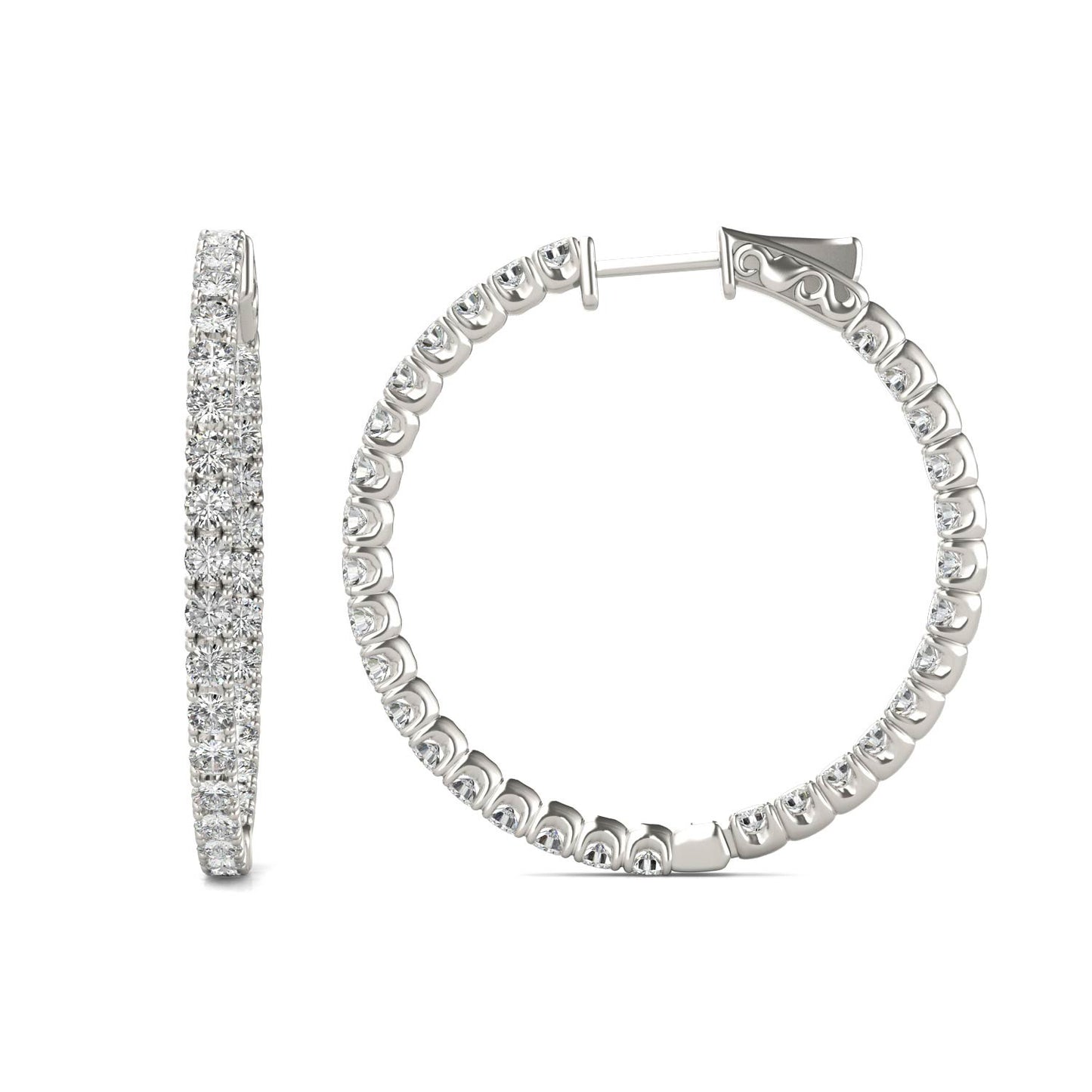 3.72 CTW DEW Round Forever One Moissanite Hoop Earrings in 14K White Gold