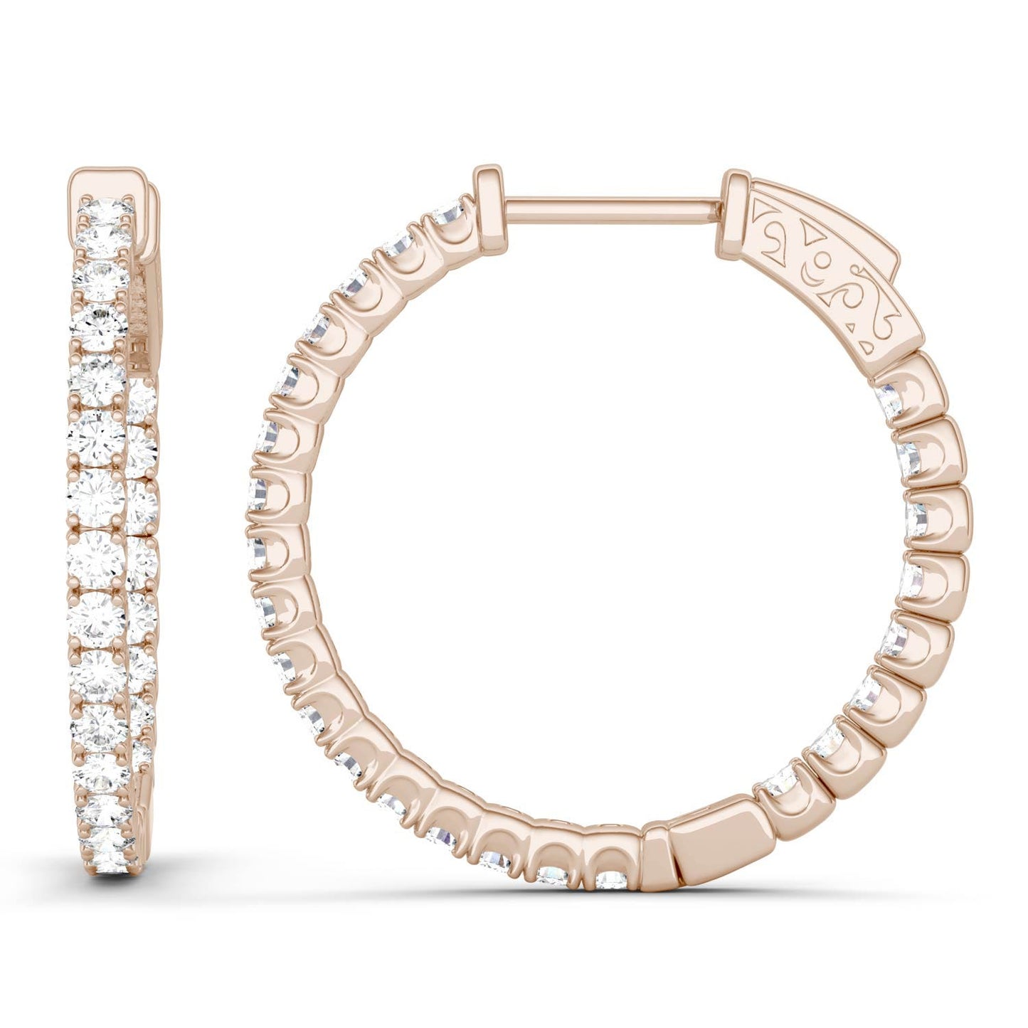 1.00 CTW DEW Round Forever One Moissanite Hoop Earrings in 14K Rose Gold