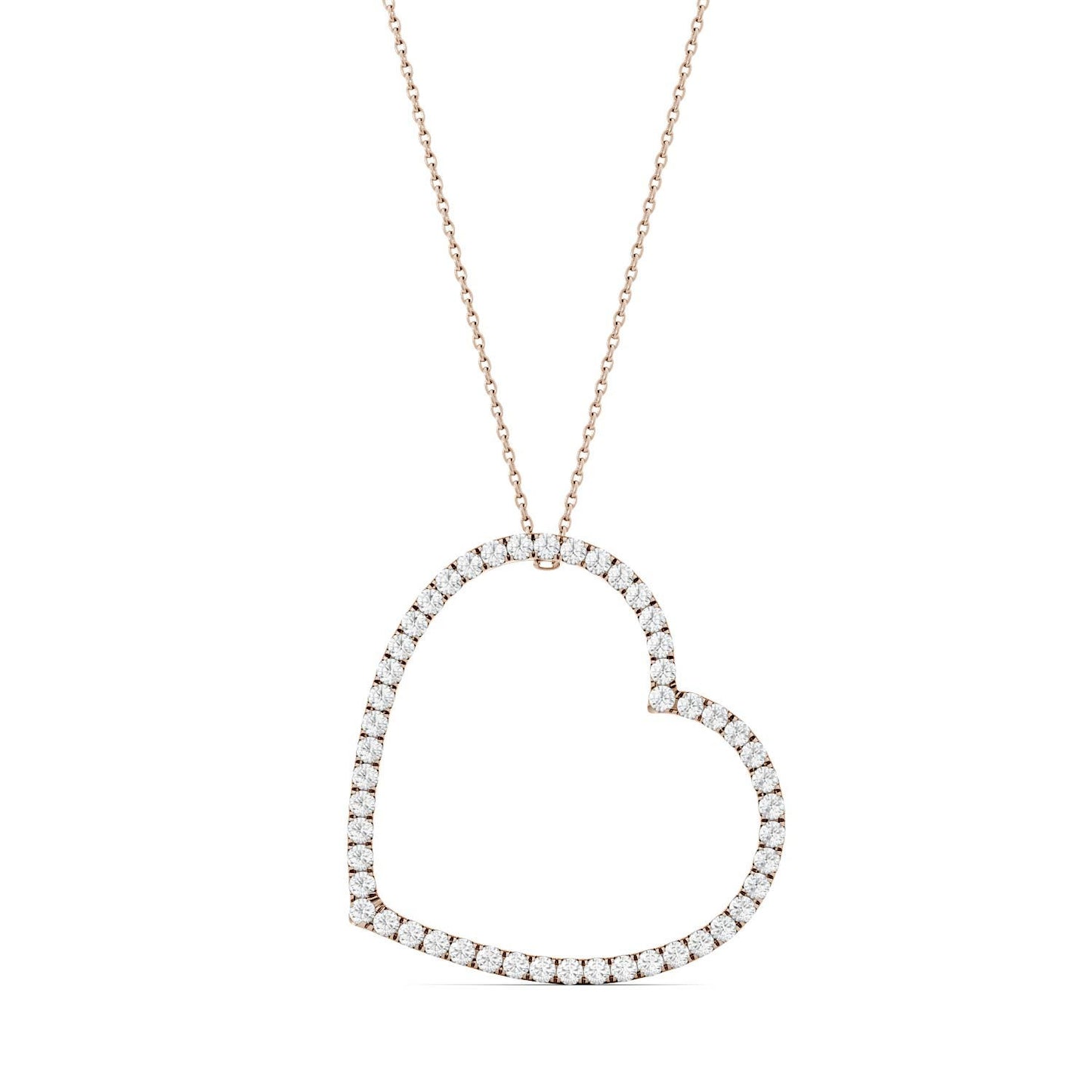 1.00 CTW DEW Round Forever One Moissanite Oversized Heart Necklace in 14K Rose Gold