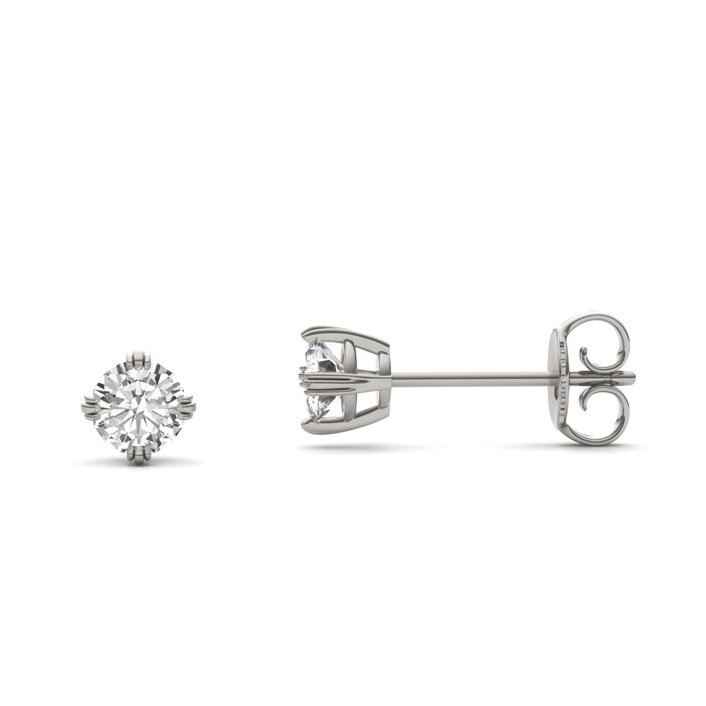 0.46 CTW DEW Round Forever One Moissanite Triple Prong Solitaire Stud Earrings in 14K White Gold