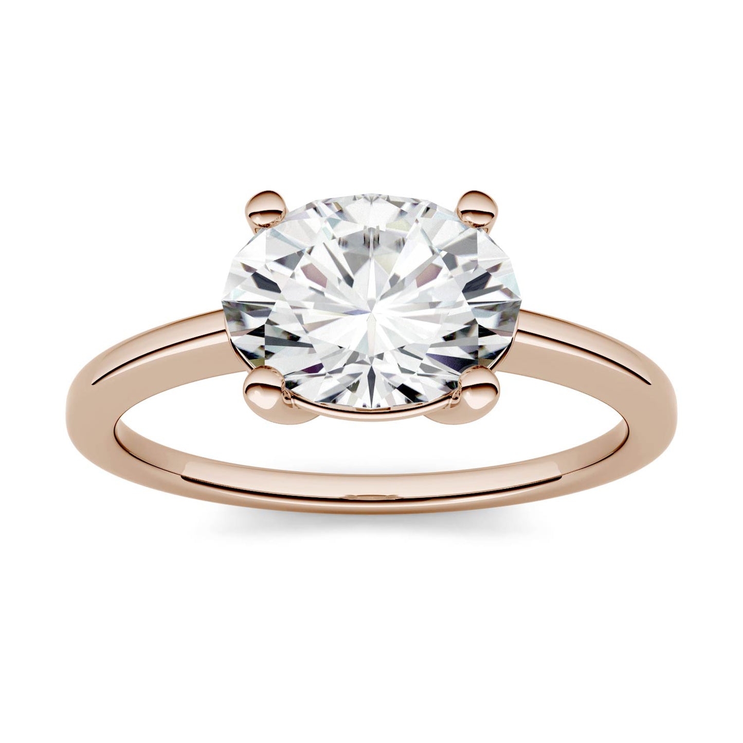 2.10 CTW DEW Oval Forever One Moissanite East-West Solitaire Engagement Ring in 14K Rose Gold