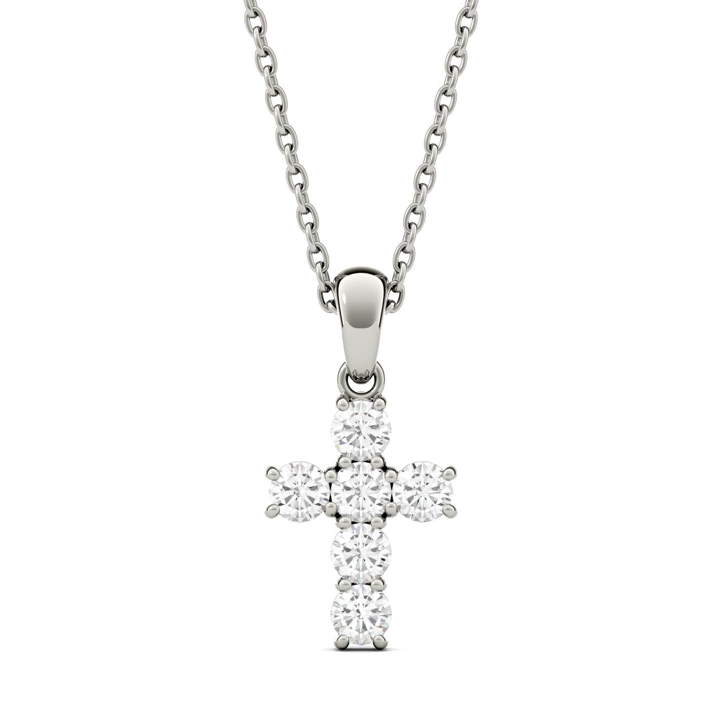 0.36 CTW DEW Round Forever One Moissanite Cross Pendant in 14K White Gold