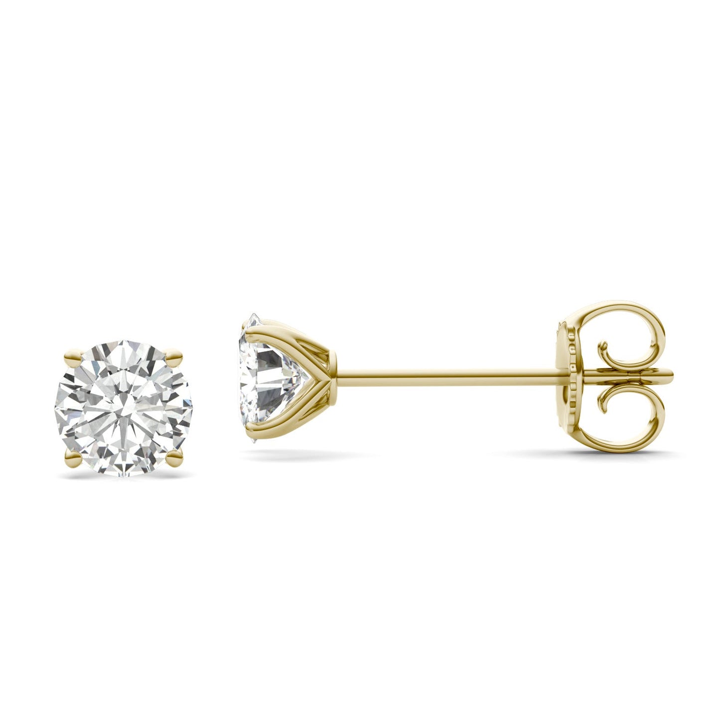 2.00 CTW DEW Round Forever One Moissanite Four Prong Martini Stud Earrings in 14K Yellow Gold