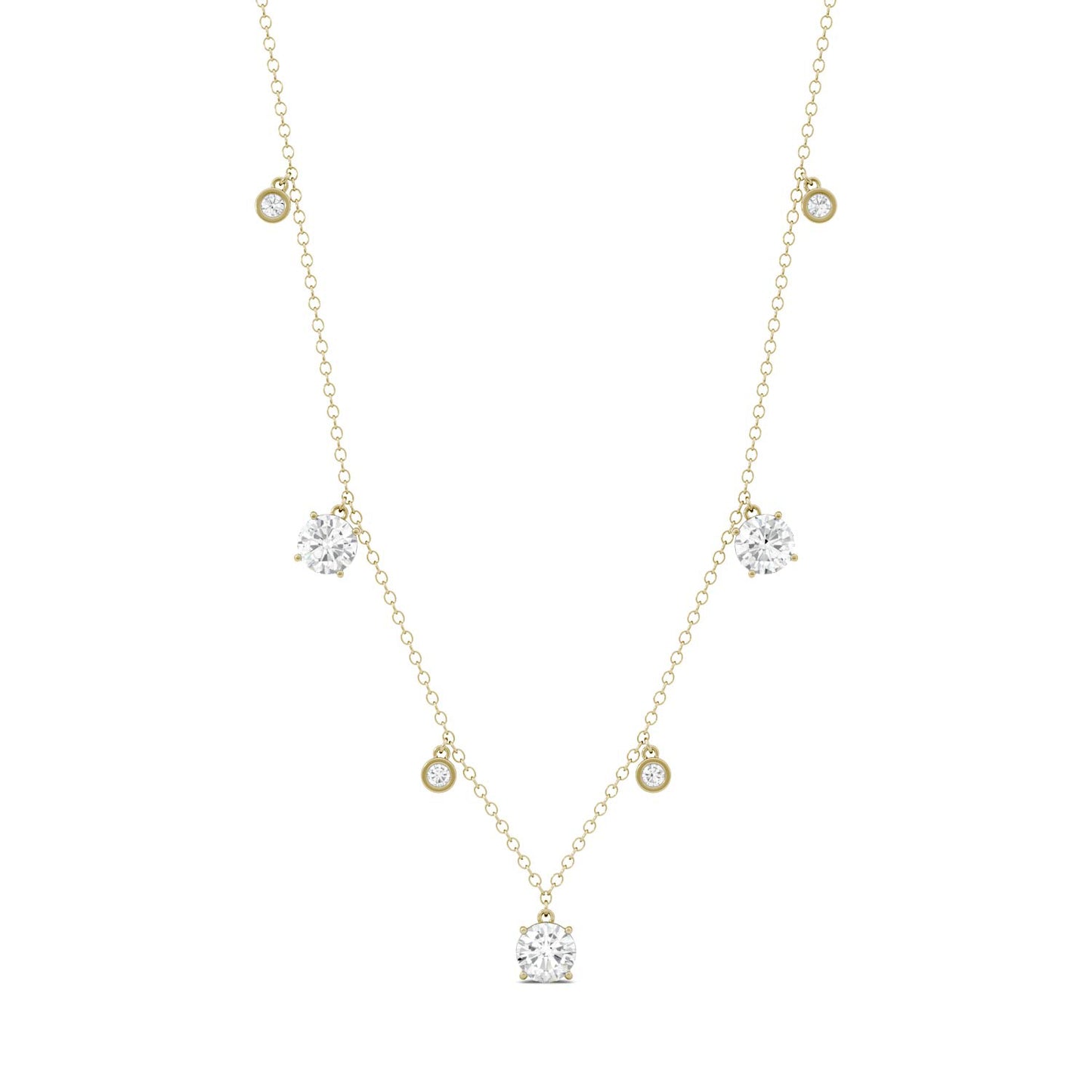 1.08 CTW DEW Round Forever One Moissanite Fixed Station Necklace in 14K Yellow Gold