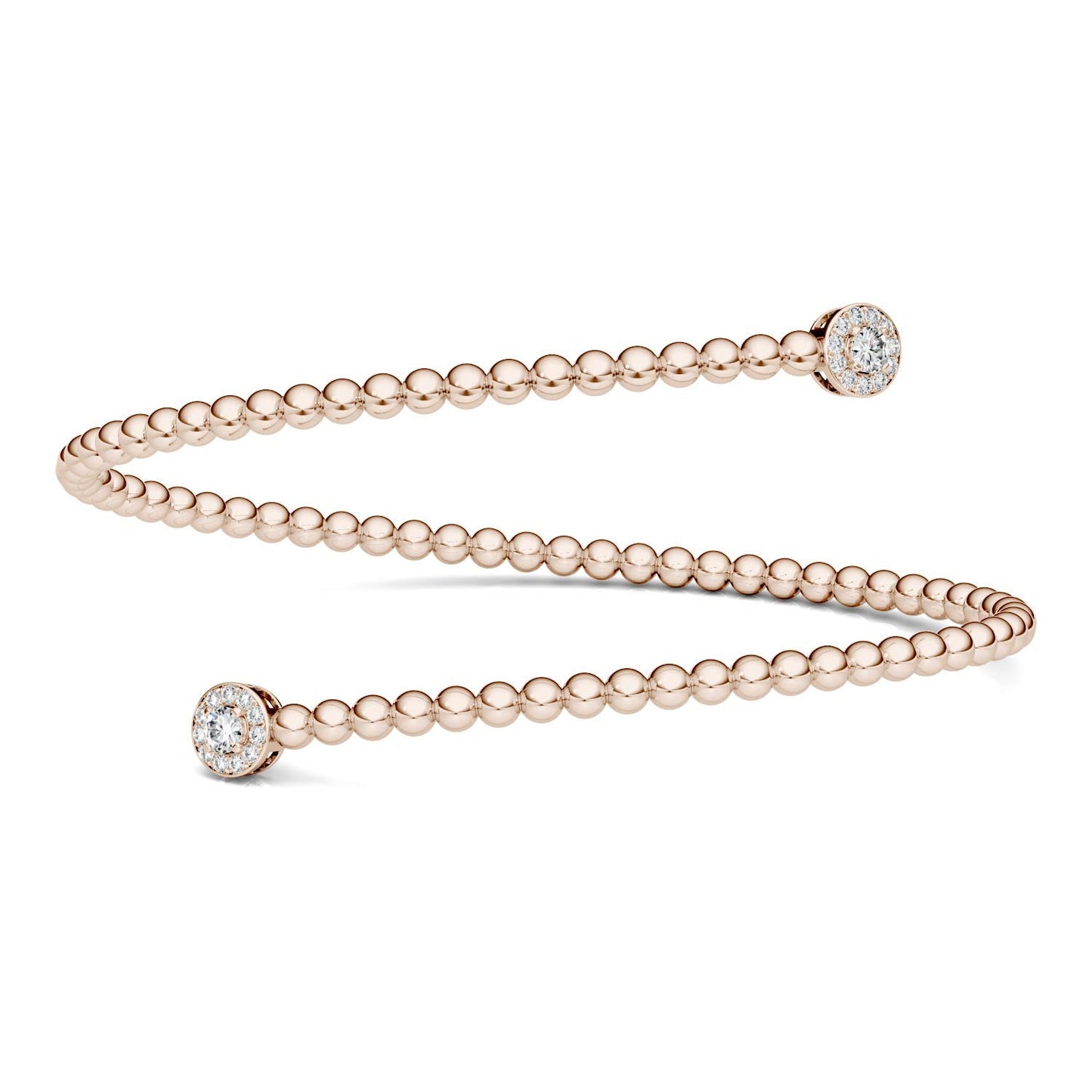 0.20 CTW DEW Round Forever One Moissanite Bypass Cuff Bracelet in 14K Rose Gold