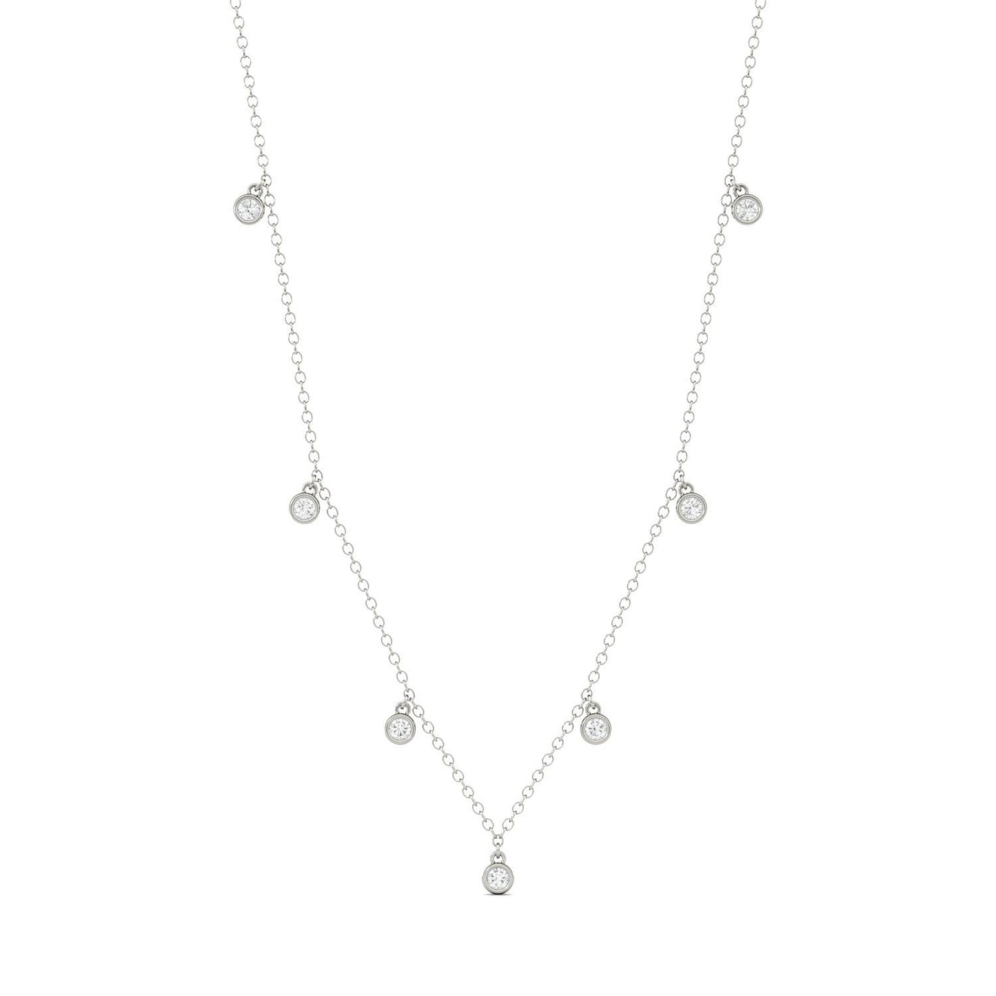 0.16 CTW DEW Round Forever One Moissanite Station Necklace in 14K White Gold