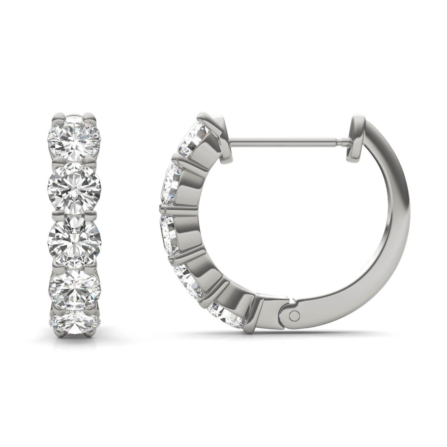 1.60 CTW DEW Round Forever One Moissanite Mini Hoop Earrings in 14K White Gold