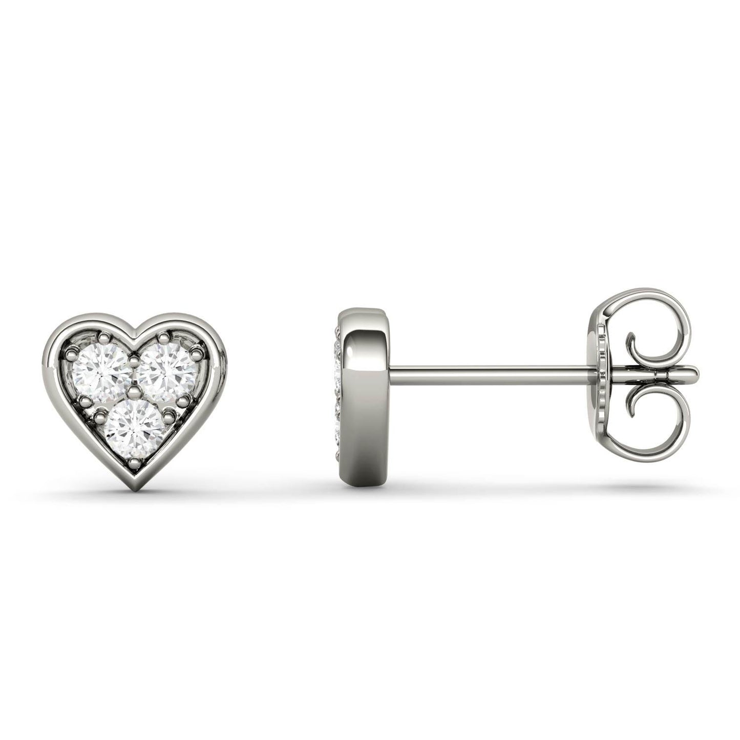 0.18 CTW DEW Round Forever One Moissanite Heart Shaped Stud Earrings in 14K White Gold