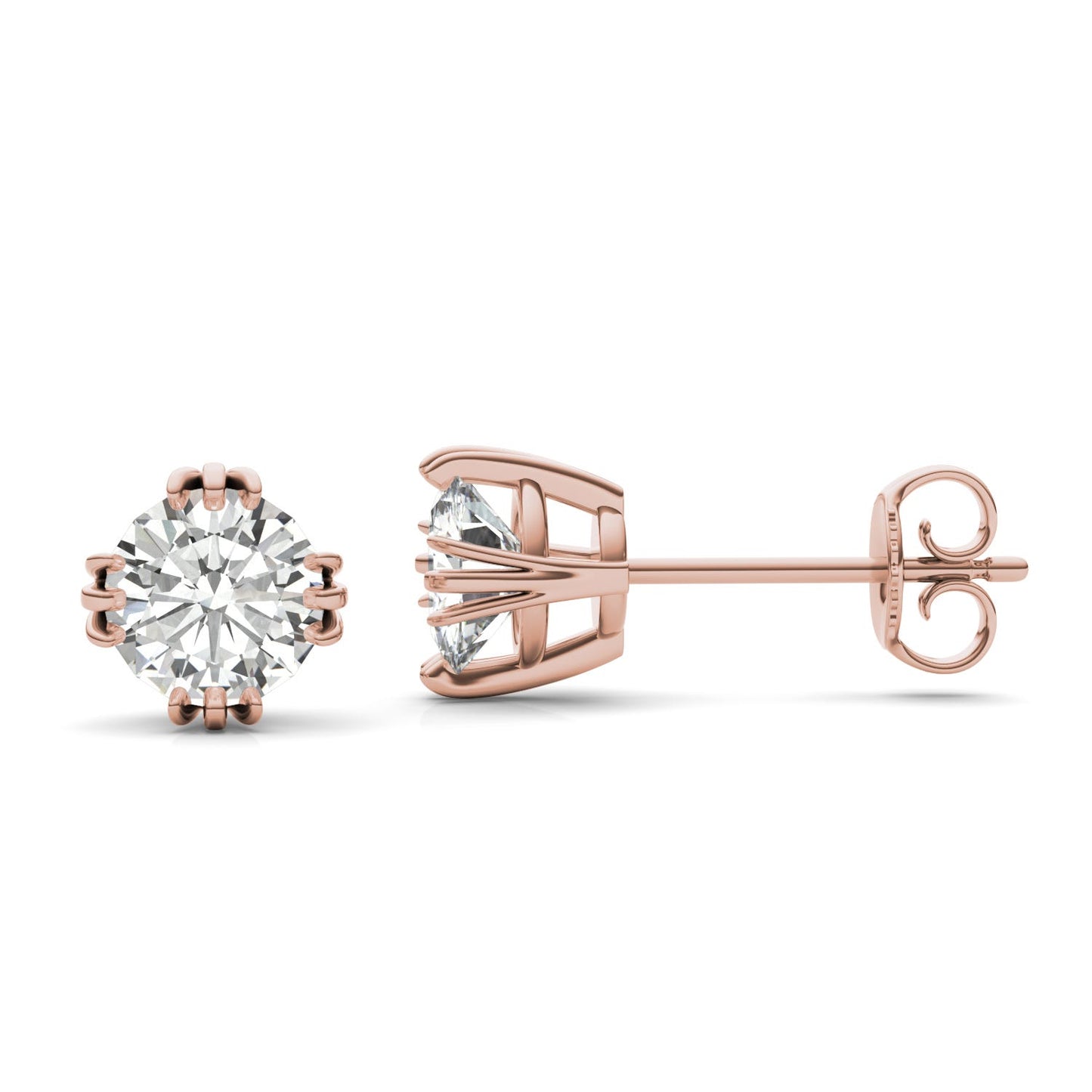 1.60 CTW DEW Round Forever One Moissanite Solitaire Stud Earrings in 14K Rose Gold