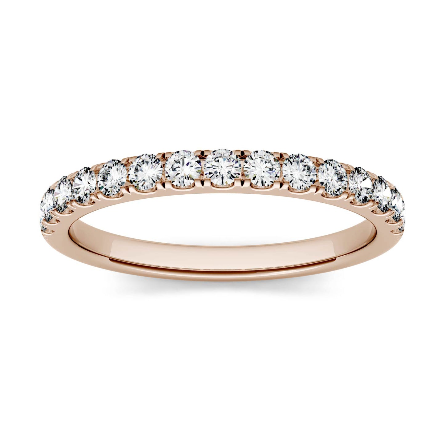 0.38 CTW DEW Round Forever One Moissanite Shared Prong Band in 14K Rose Gold