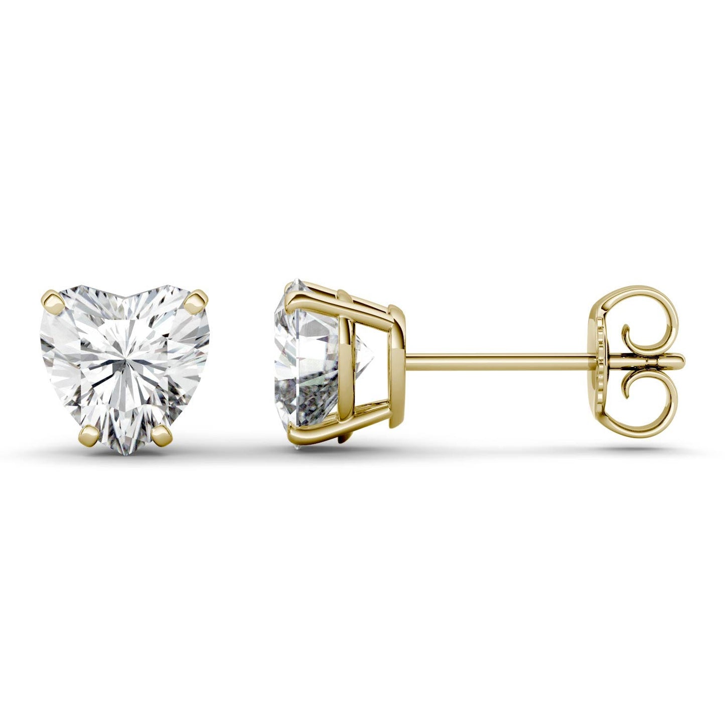 2.00 CTW DEW Heart Forever One Moissanite Stud Earrings in 14K Yellow Gold