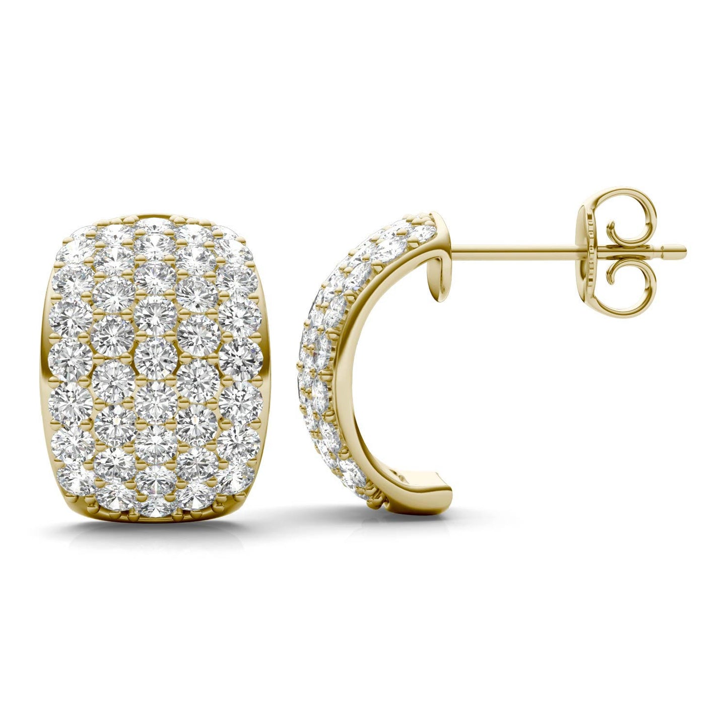 1.79 CTW DEW Round Forever One Moissanite Five Row Hoop Earrings in 14K Yellow Gold