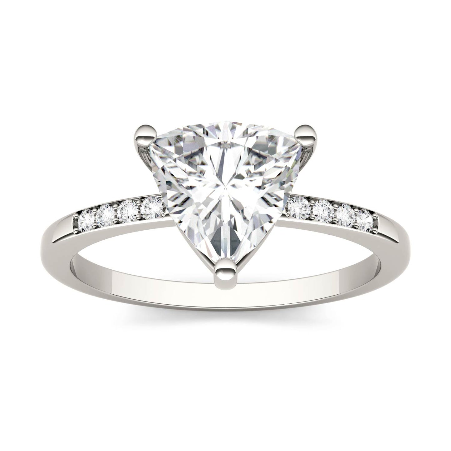 1.61 CTW DEW Trillion Forever One Moissanite Solitaire with Side Accents Ring in 14K White Gold, SIZE 7.5