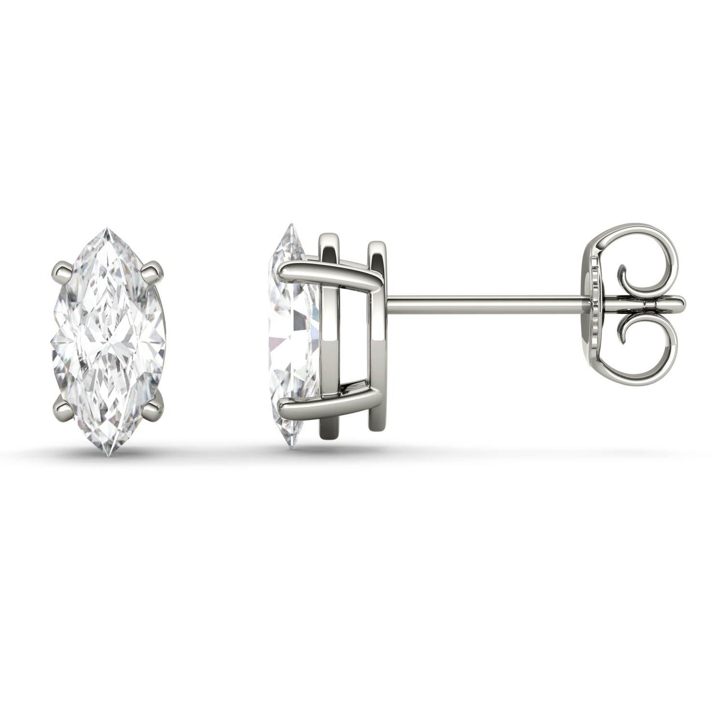 1.00 CTW DEW Marquise Forever One Moissanite Four Prong Solitaire Stud Earrings in 14K White Gold
