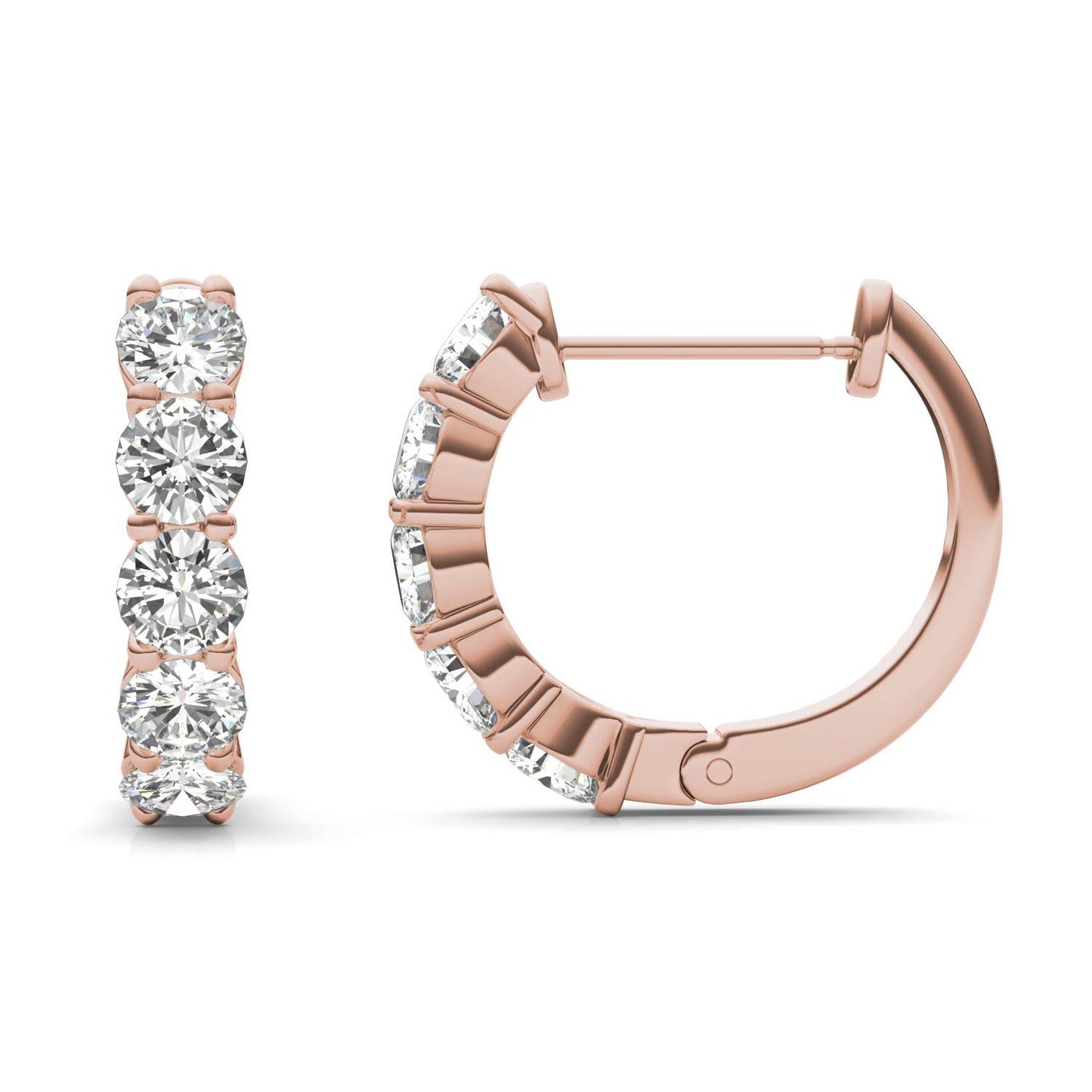 1.60 CTW DEW Round Forever One Moissanite Mini Hoop Earrings in 14K Rose Gold