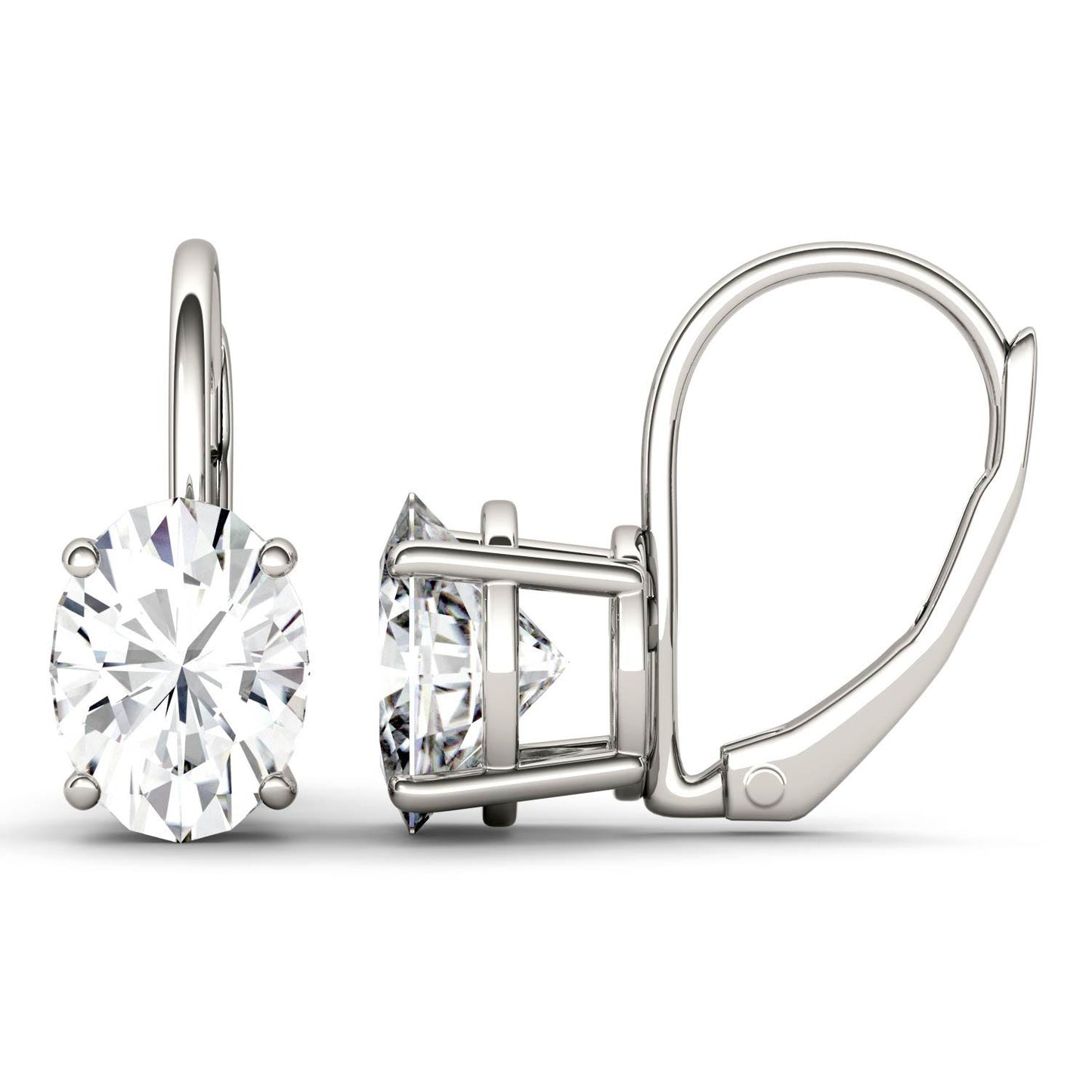 3.00 CTW DEW Oval Forever One Moissanite Leverback Earrings in 14K White Gold