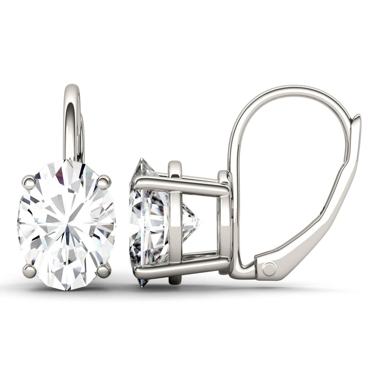 4.20 CTW DEW Oval Forever One Moissanite Leverback Earrings in 14K White Gold
