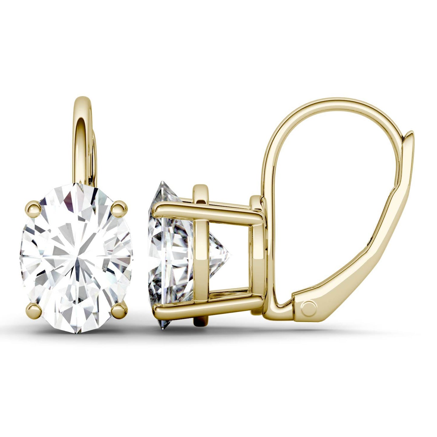 4.20 CTW DEW Oval Forever One Moissanite Leverback Earrings in 14K Yellow Gold