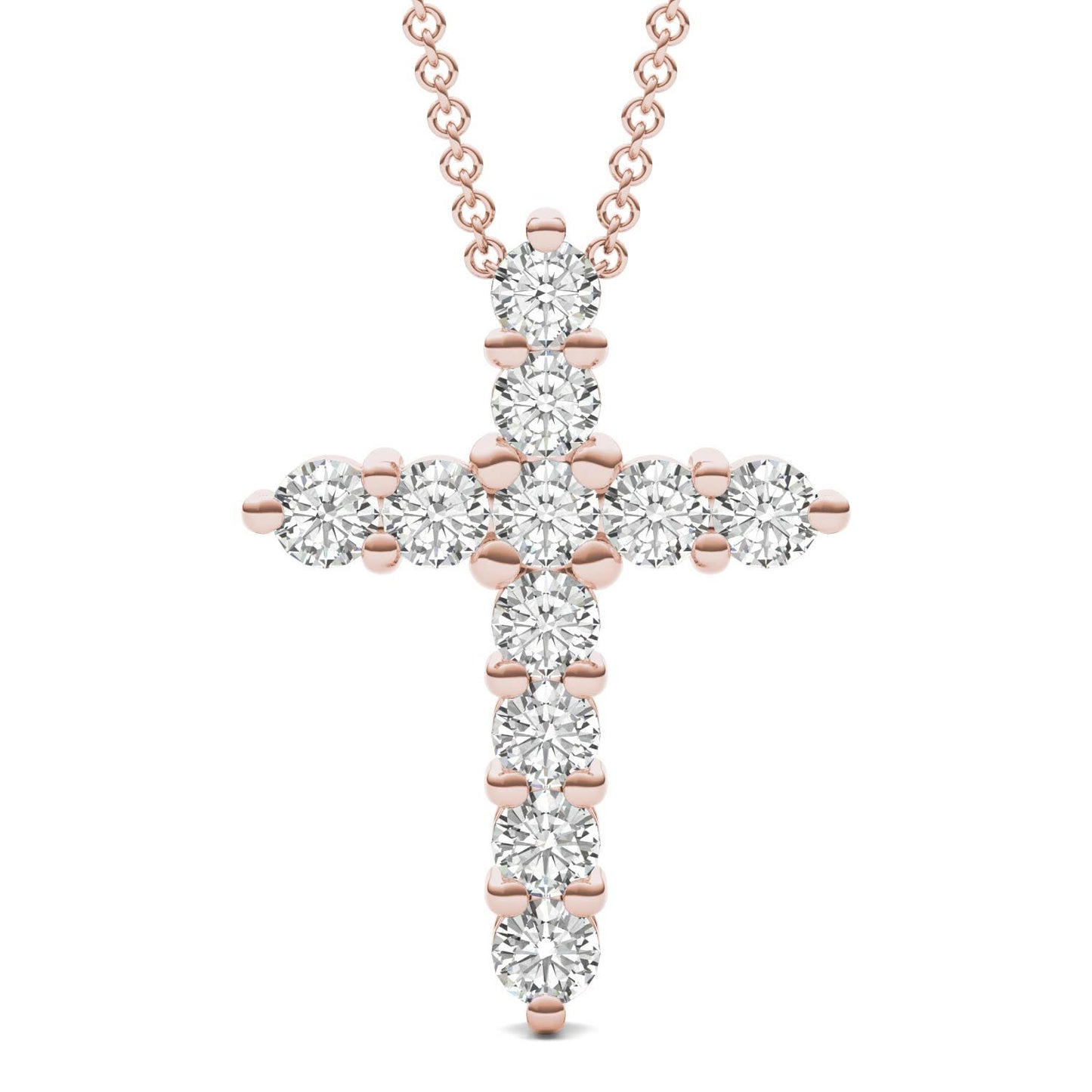 1.10 CTW DEW Round Forever One Moissanite Cross Necklace in 14K Rose Gold