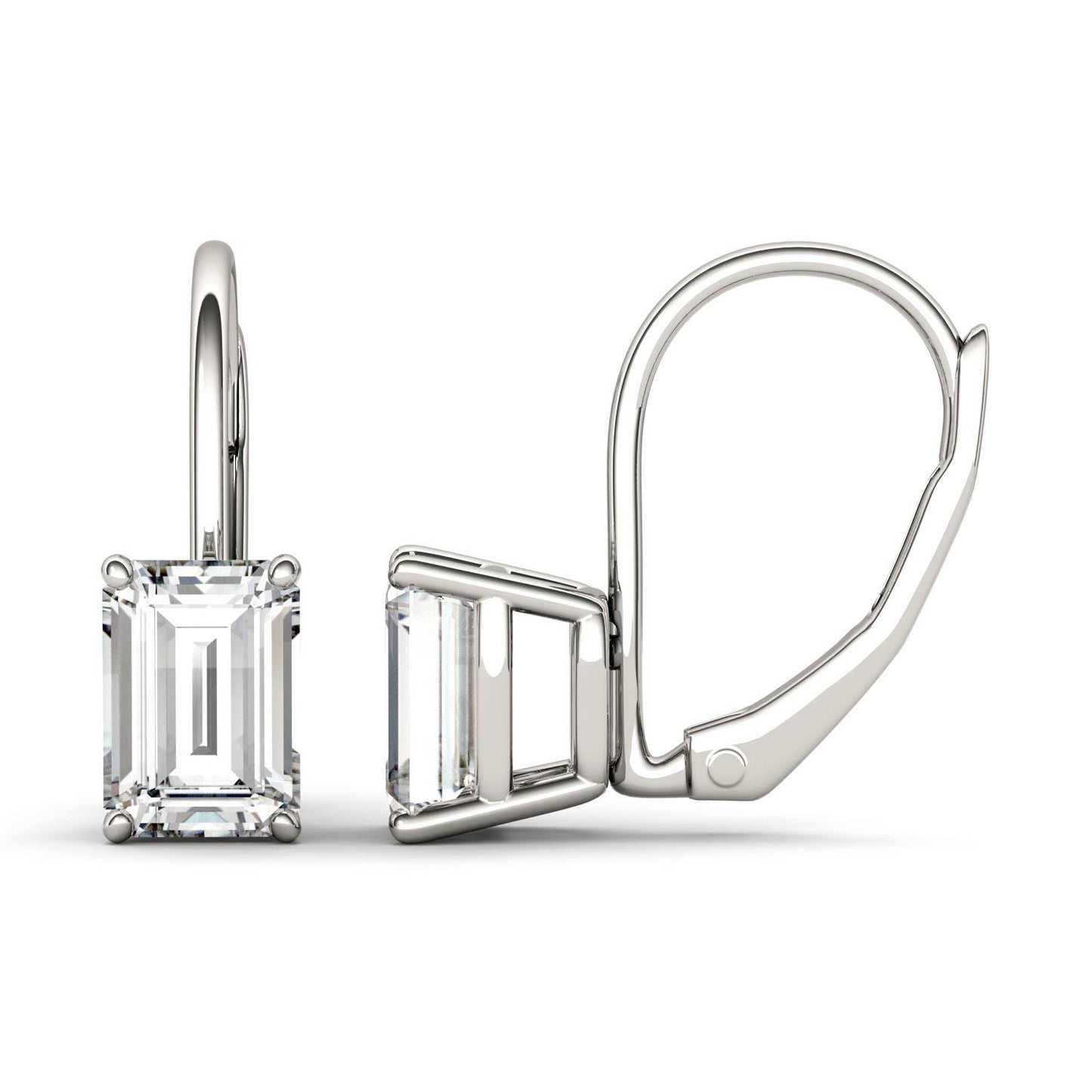 2.02 CTW DEW Emerald Forever One Moissanite Leverback Earrings in 14K White Gold