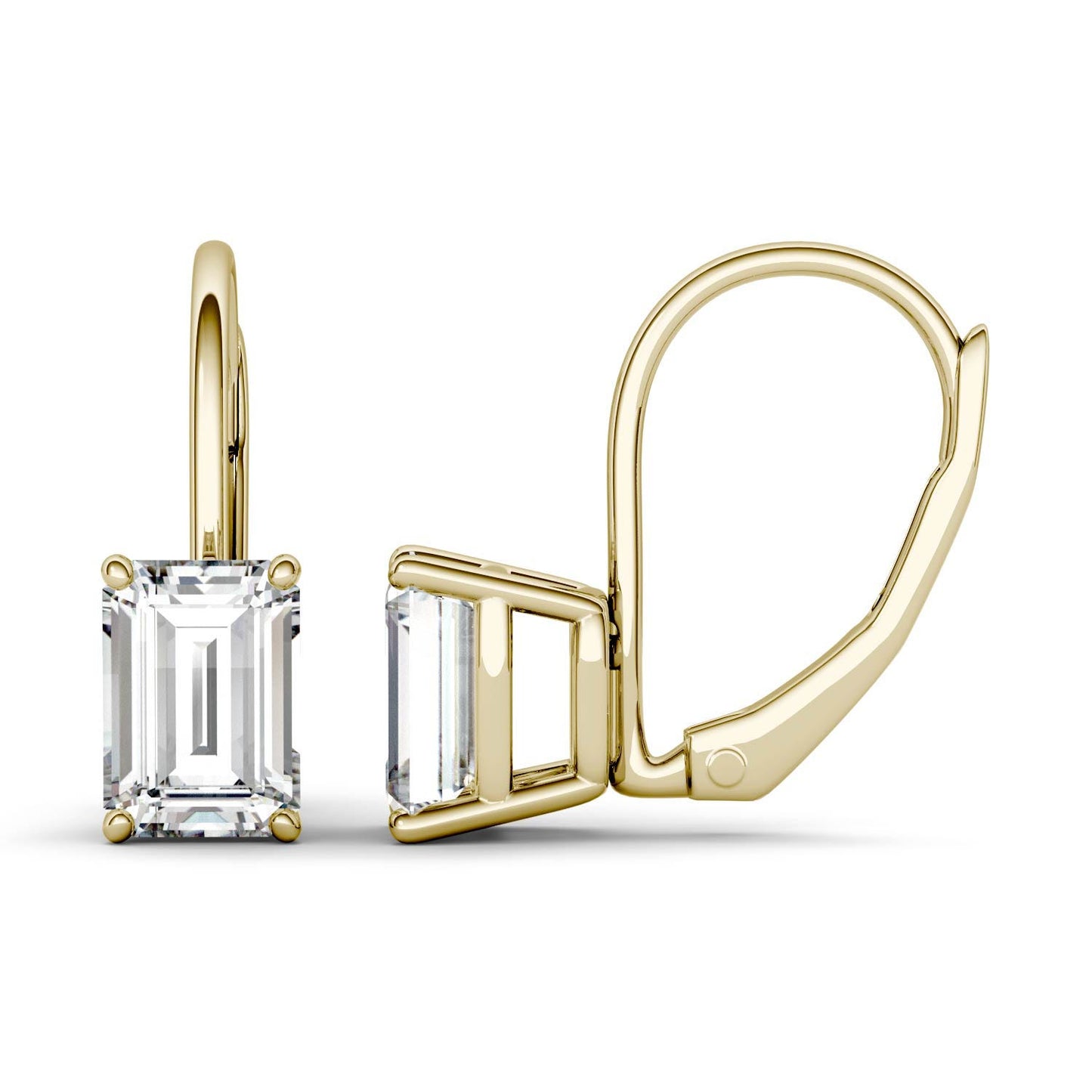 2.02 CTW DEW Emerald Forever One Moissanite Leverback Earrings in 14K Yellow Gold