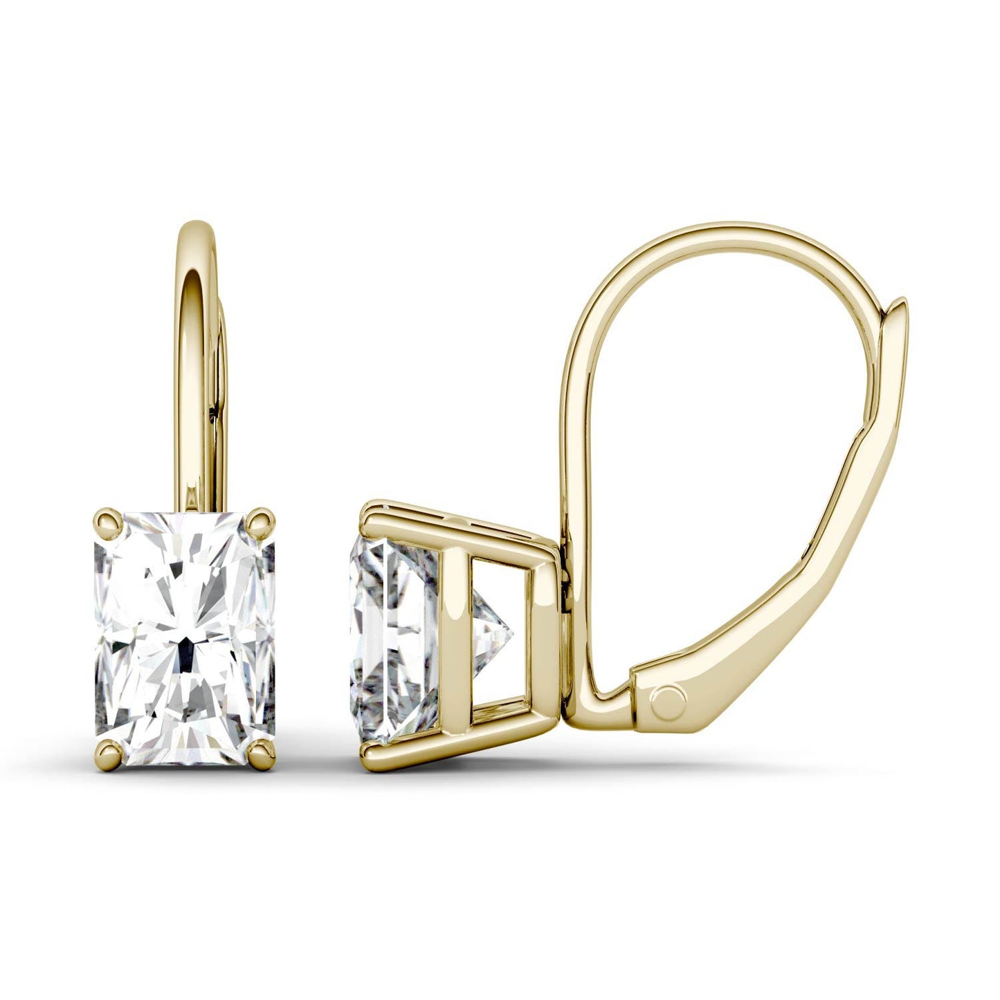 2.40 CTW DEW Radiant Forever One Moissanite Leverback Earrings in 14K Yellow Gold