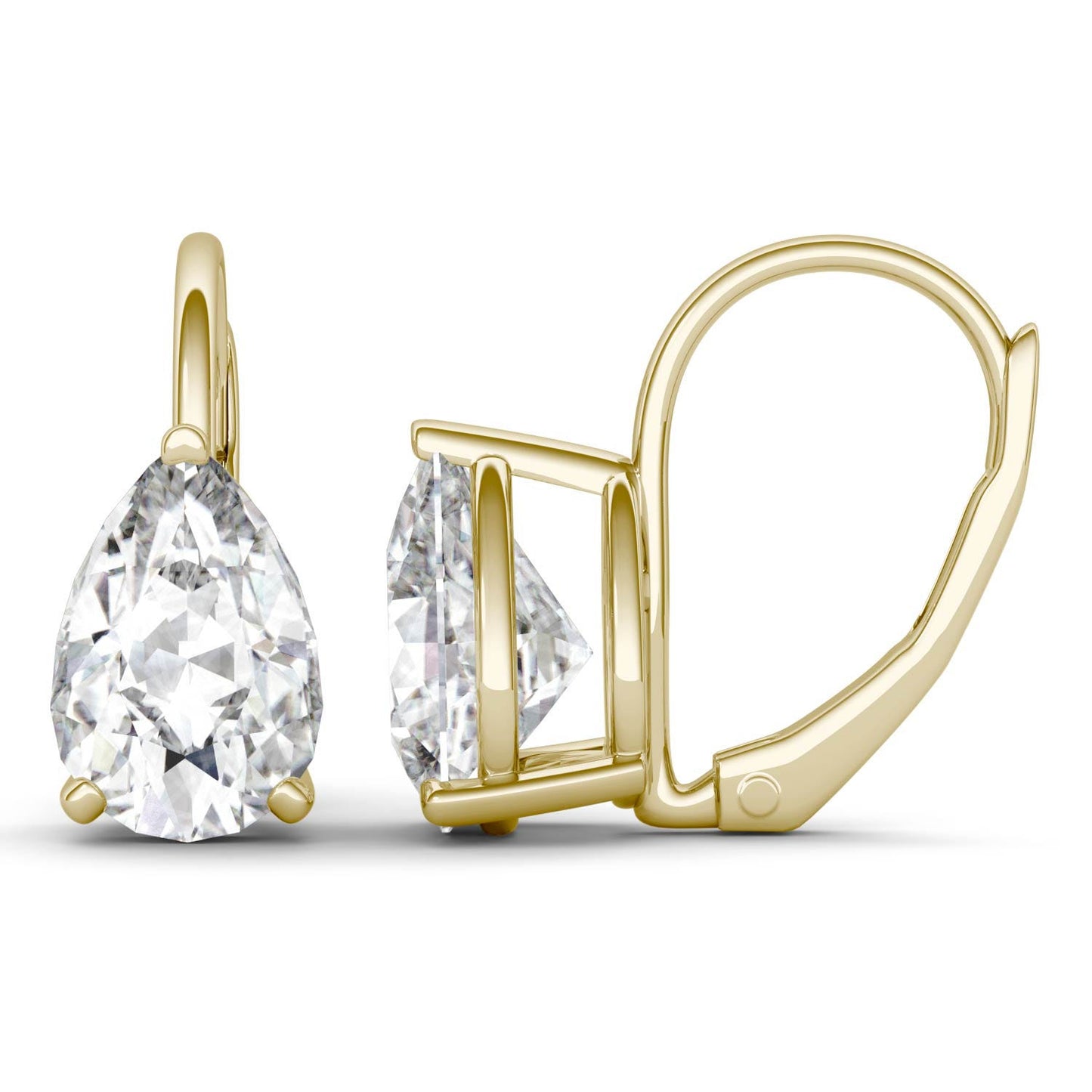 3.00 CTW DEW Pear Forever One Moissanite Drop Earrings in 14K Yellow Gold
