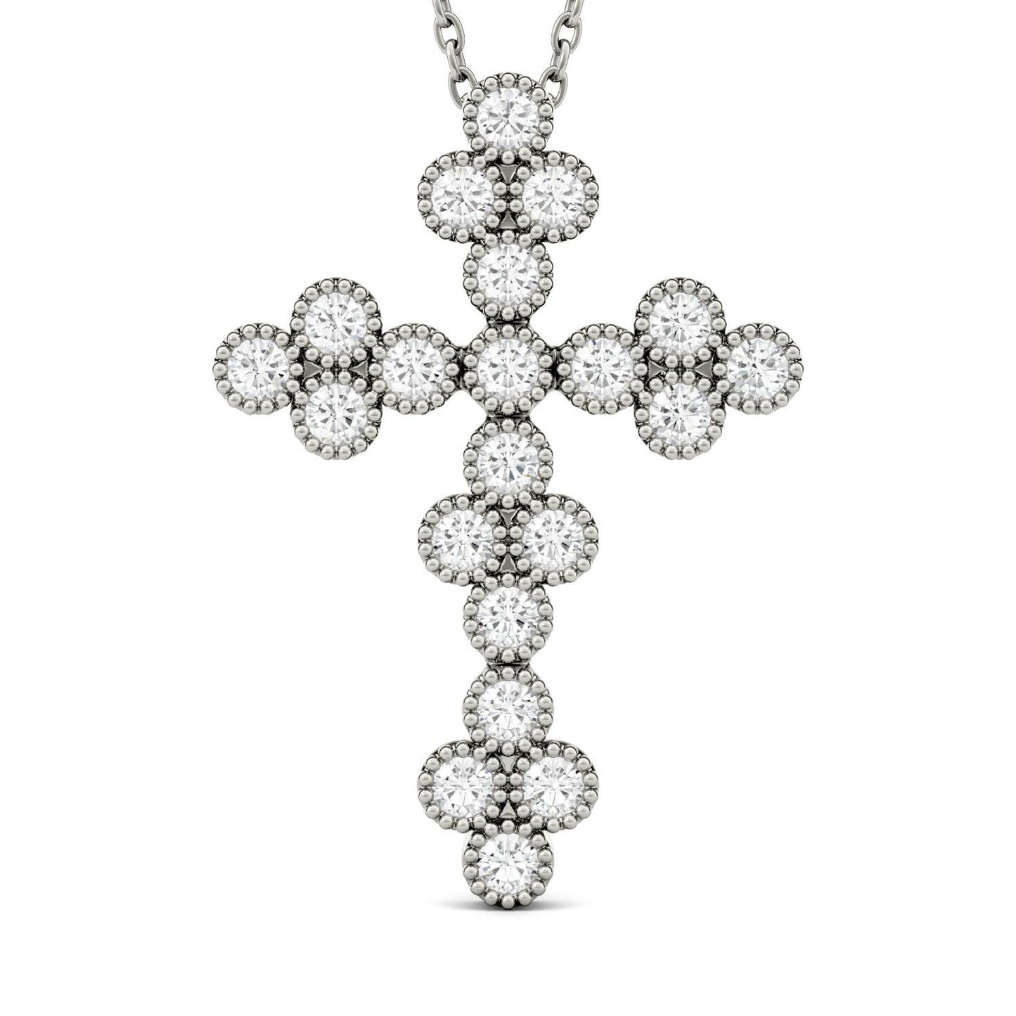 0.47 CTW DEW Round Forever One Moissanite Milgrain Cross Pendant in 14K White Gold