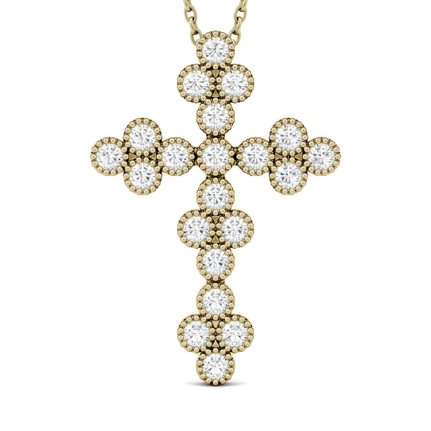 0.47 CTW DEW Round Forever One Moissanite Milgrain Cross Pendant in 14K Yellow Gold