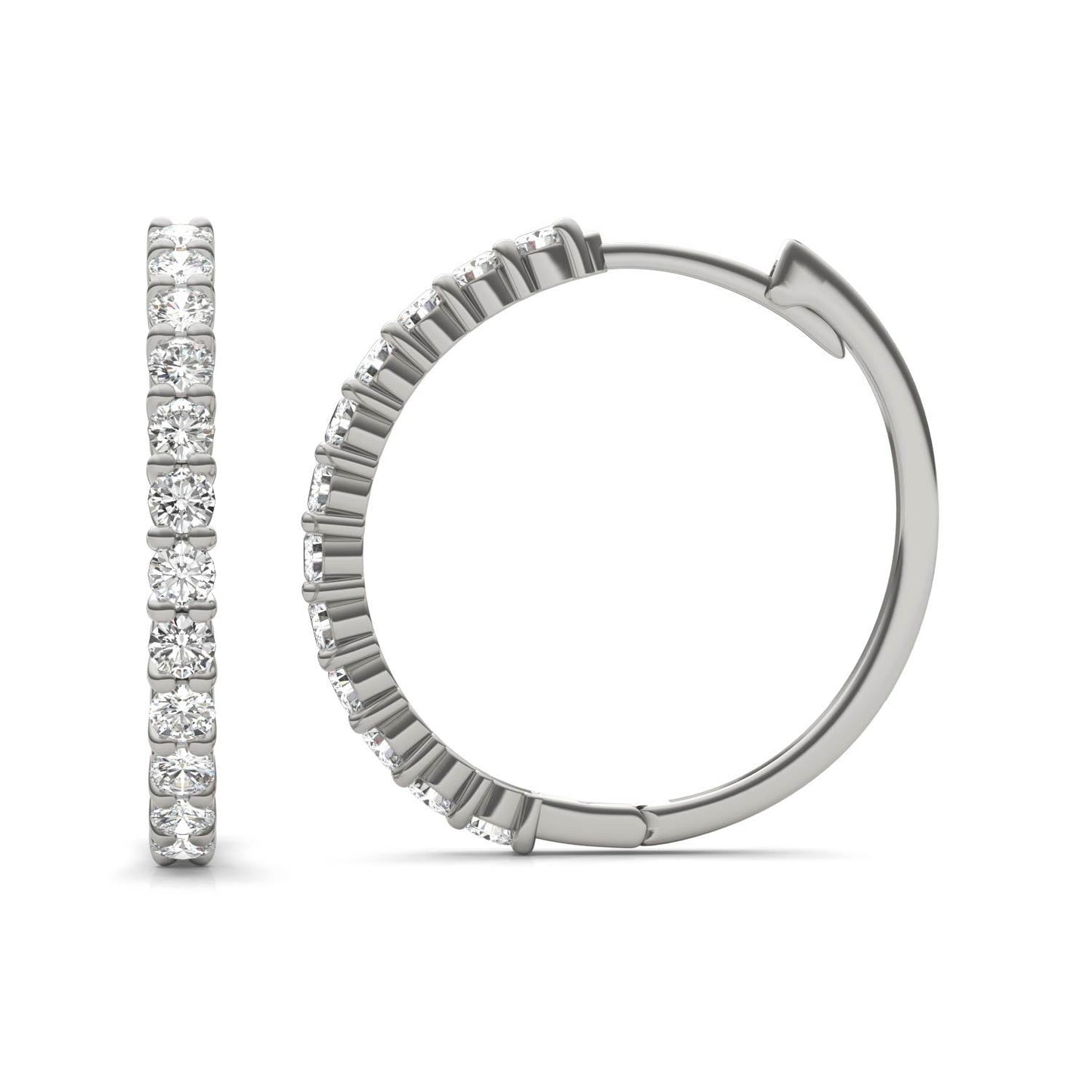 0.48 CTW DEW Round Forever One Moissanite Shared Prong Hoop Earrings in 14K White Gold