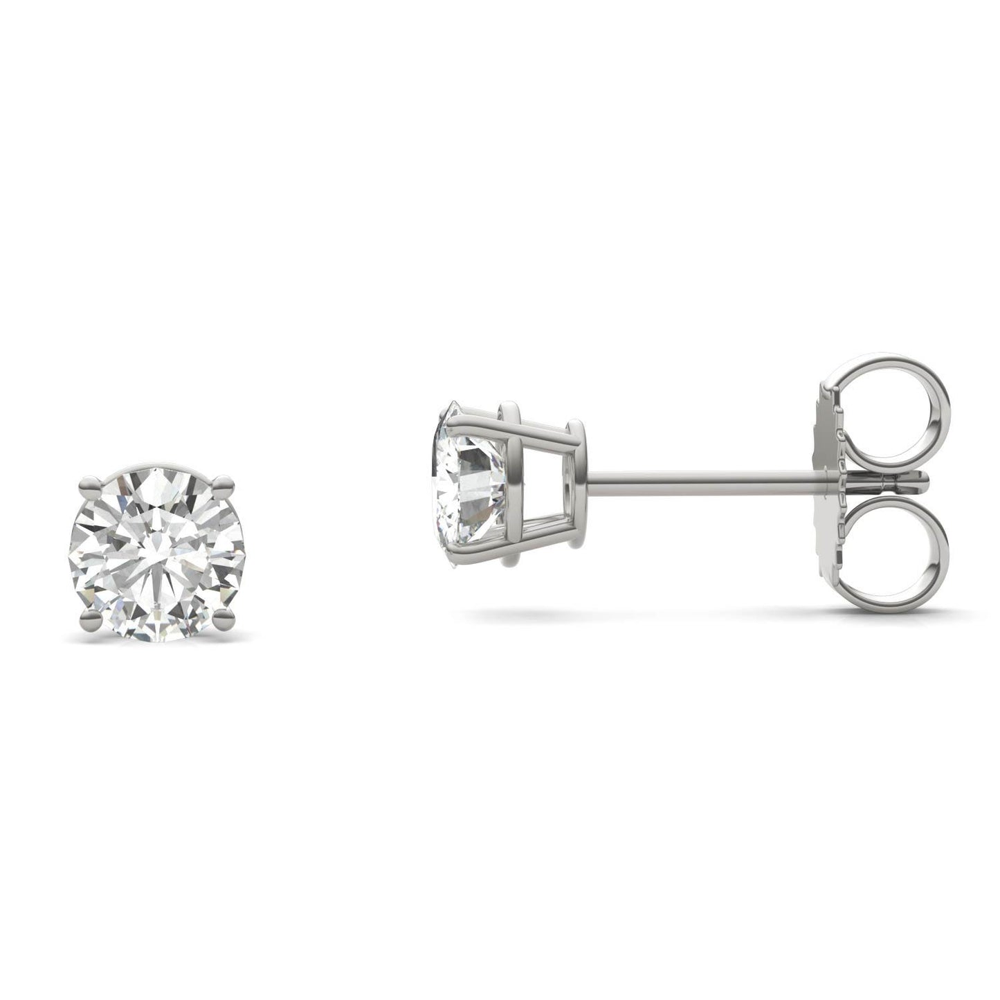 1.20 CTW DEW Round Forever One Moissanite Four Prong Stud Earrings in 14K White Gold