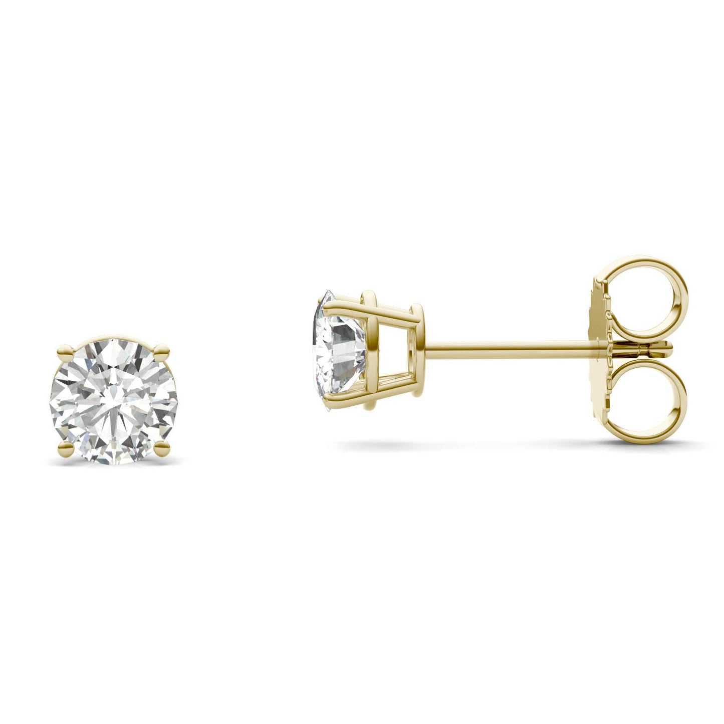 1.20 CTW DEW Round Forever One Moissanite Four Prong Stud Earrings in 14K Yellow Gold