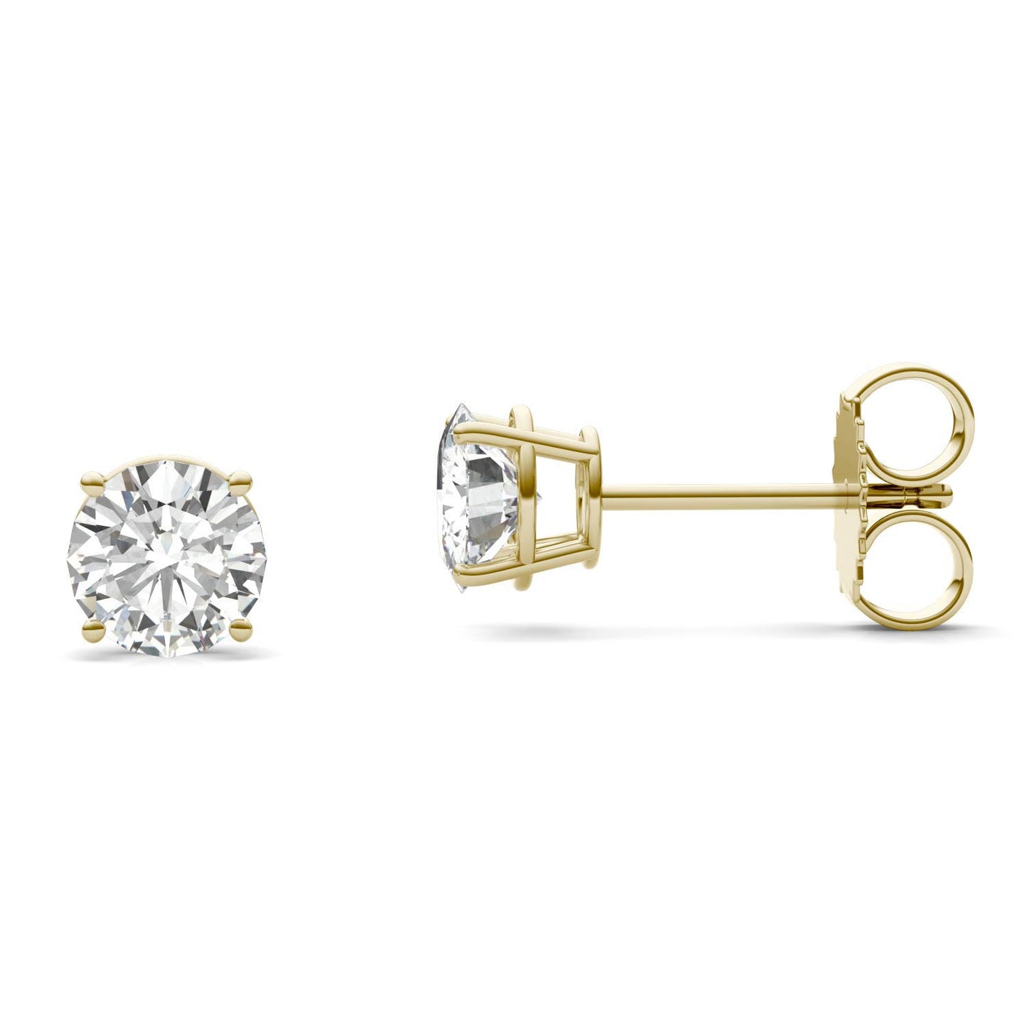 1.60 CTW DEW Round Forever One Moissanite Four Prong Stud Earrings in 14K Yellow Gold