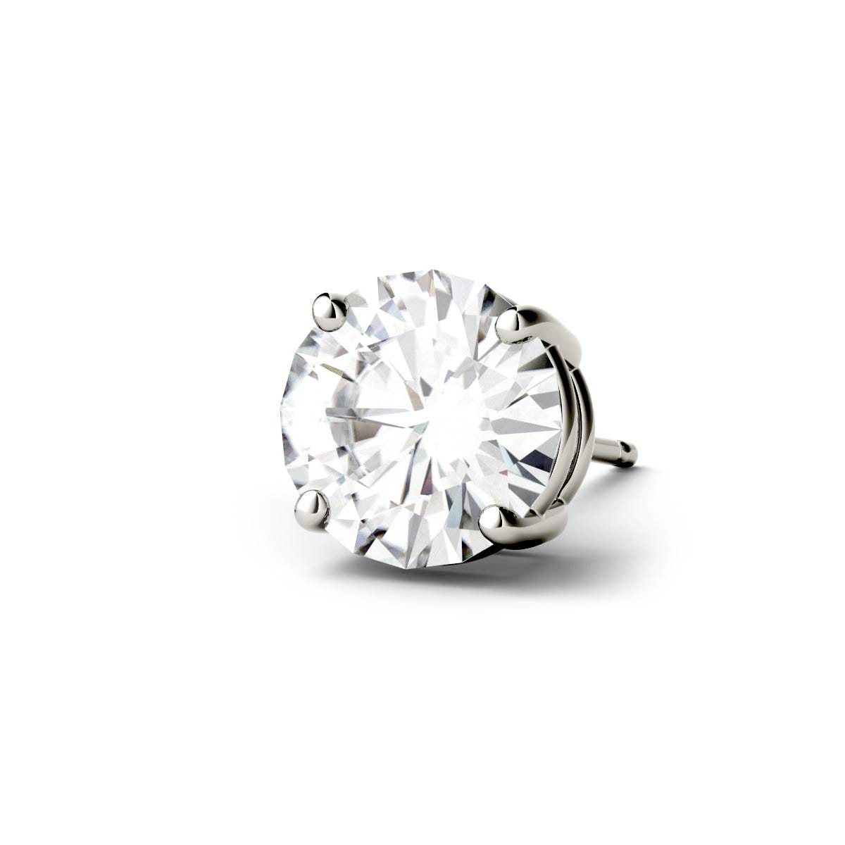 0.10 CTW DEW Round Forever One Moissanite Four Prong Single Stud Earring in 14K White Gold