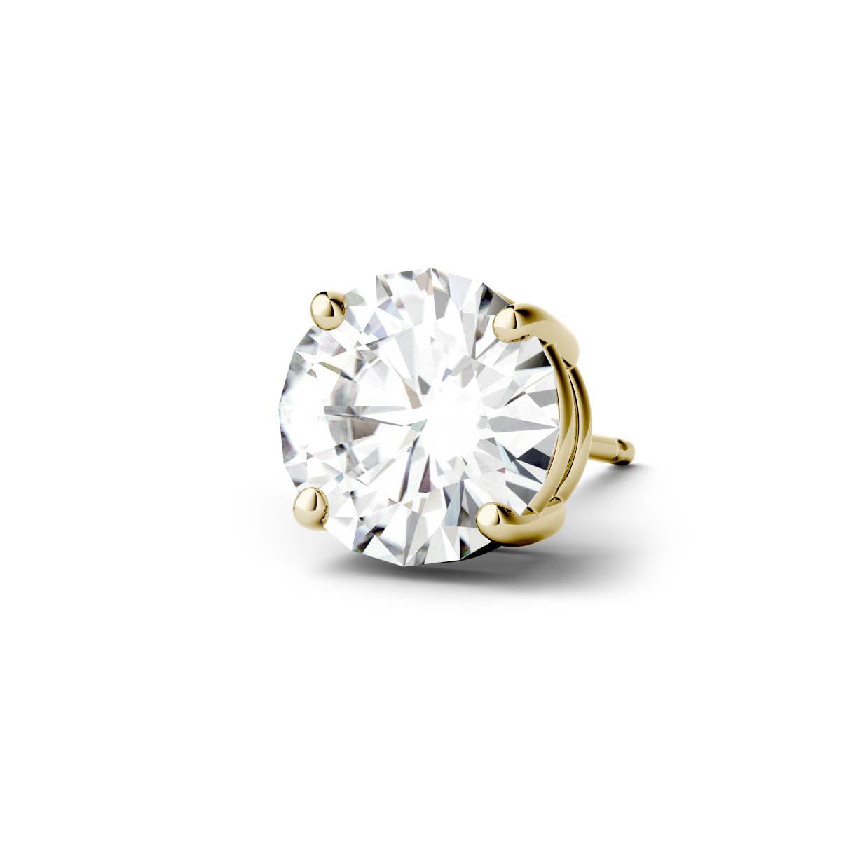 0.10 CTW DEW Round Forever One Moissanite Four Prong Single Stud Earring in 14K Yellow Gold