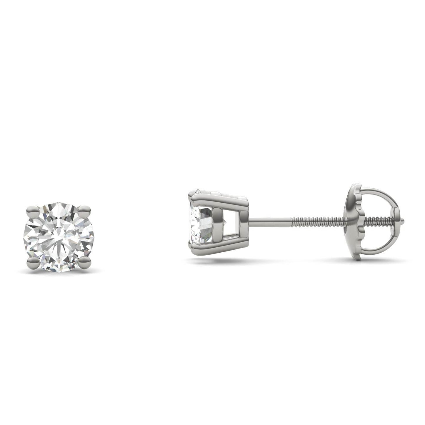 1.00 CTW DEW Round Forever One Moissanite Four Prong Screw-Back Earrings in 14K White Gold