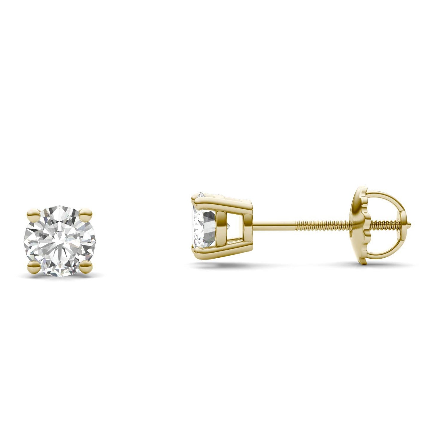 1.00 CTW DEW Round Forever One Moissanite Four Prong Screw-Back Earrings in 14K Yellow Gold