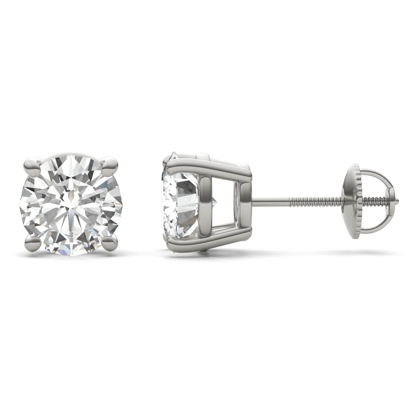 3.80 CTW DEW Round Forever One Moissanite Four Prong Screw-Back Earrings in 14K White Gold