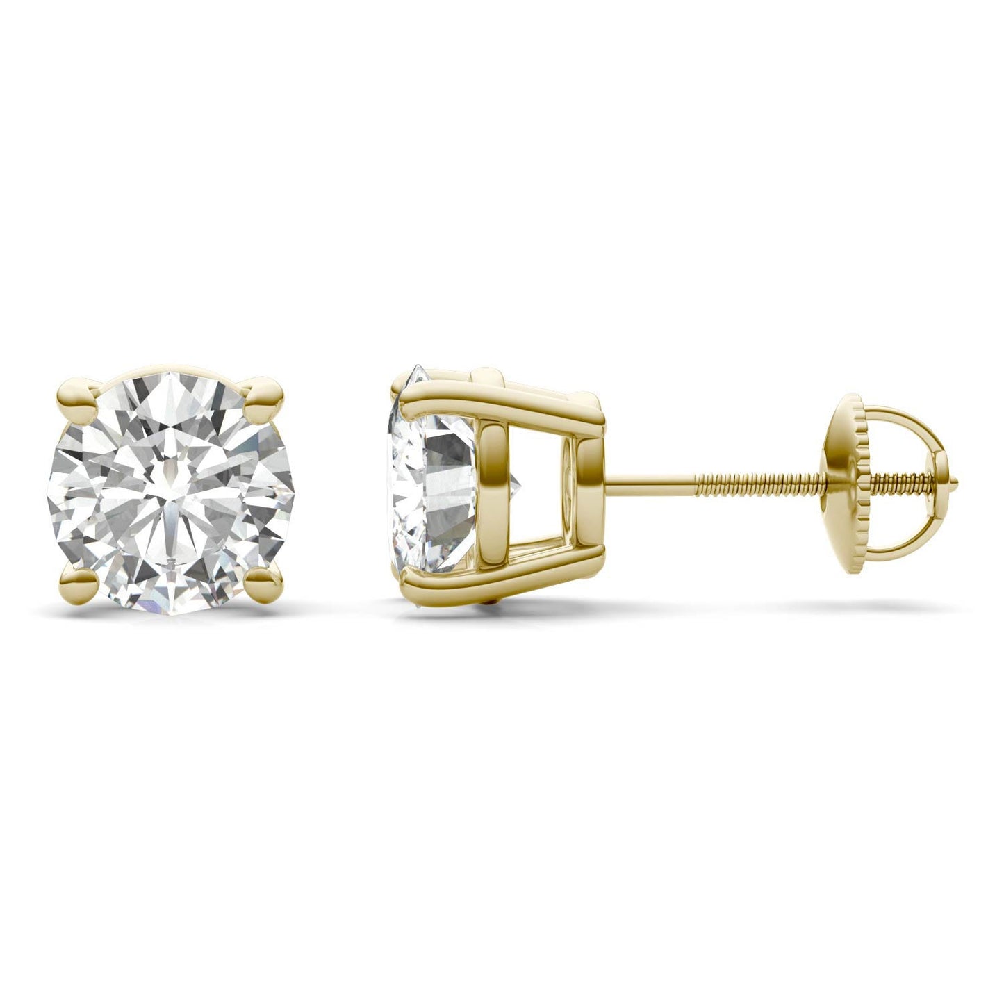 3.80 CTW DEW Round Forever One Moissanite Four Prong Screw-Back Earrings in 14K Yellow Gold