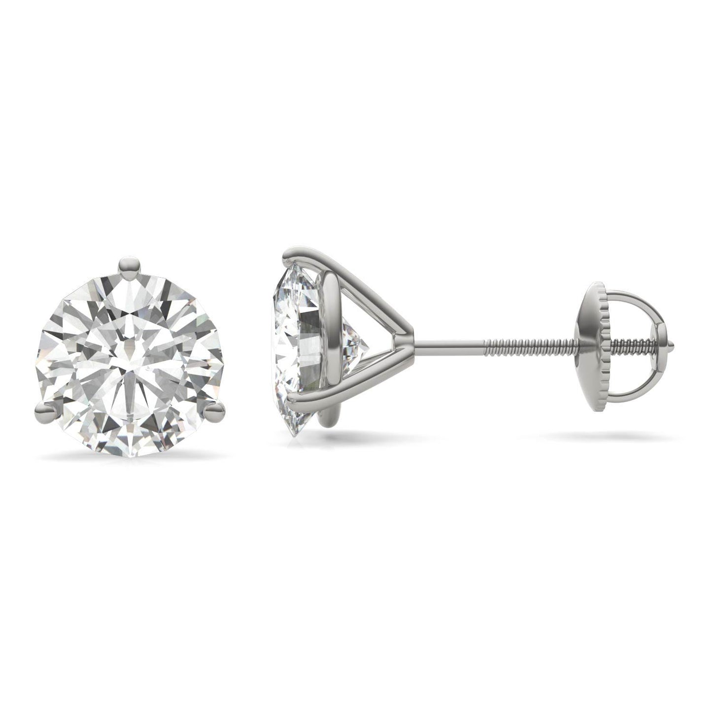 3.80 CTW DEW Round Forever One Moissanite Three Prong Martini Screw-Back Earrings in 14K White Gold