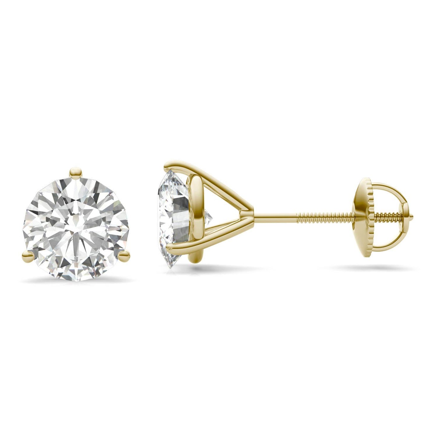 3.00 CTW DEW Round Forever One Moissanite Three Prong Martini Screw-Back Earrings in 14K Yellow Gold