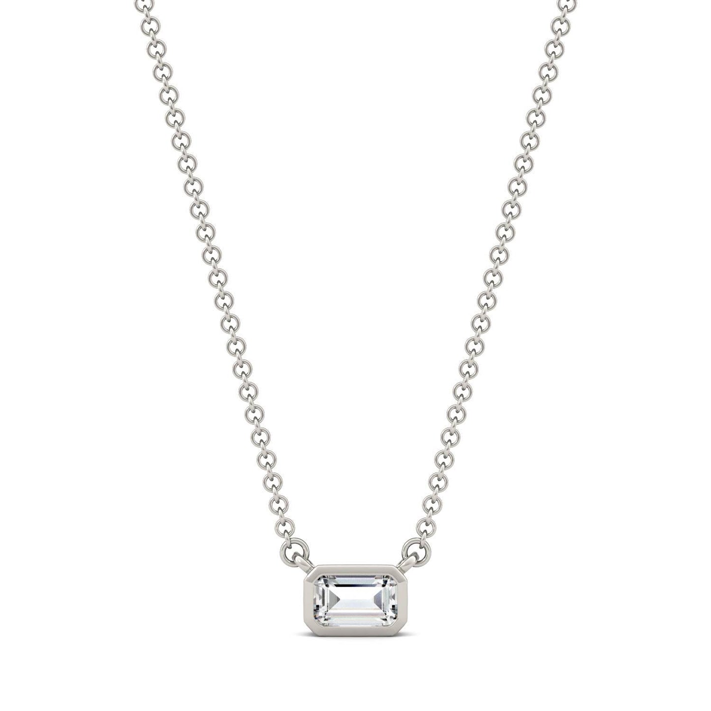 0.27 CTW DEW Emerald Forever One Moissanite East-West Bezel Necklace in 14K White Gold